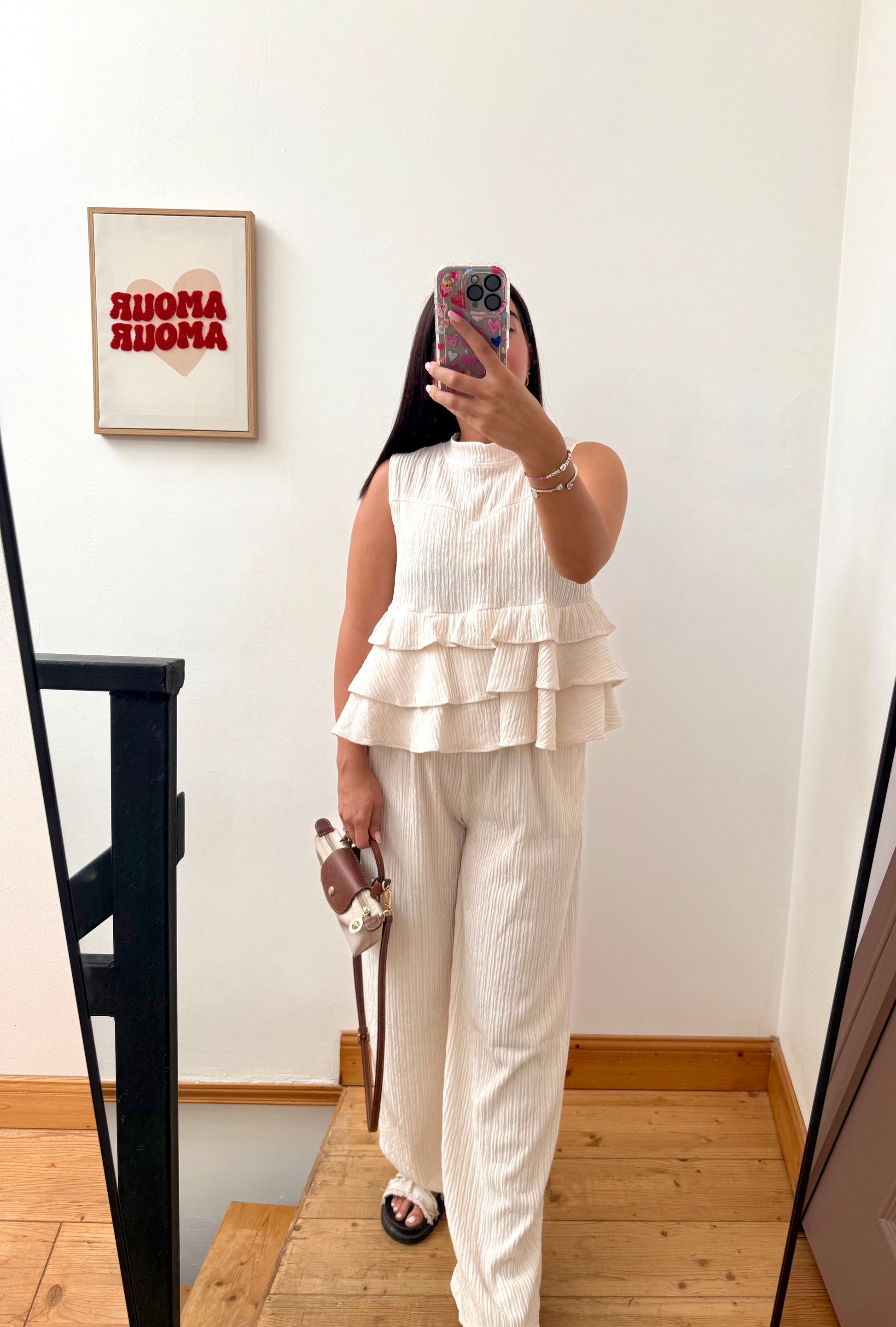 Ensemble pantalon & débardeur à volants – Crème 🤍