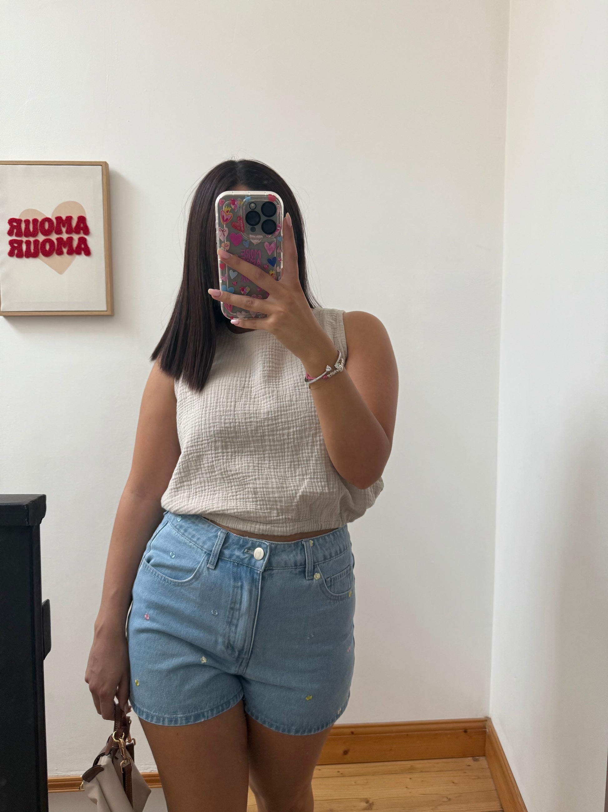 Short en jean à fleurs 🌸