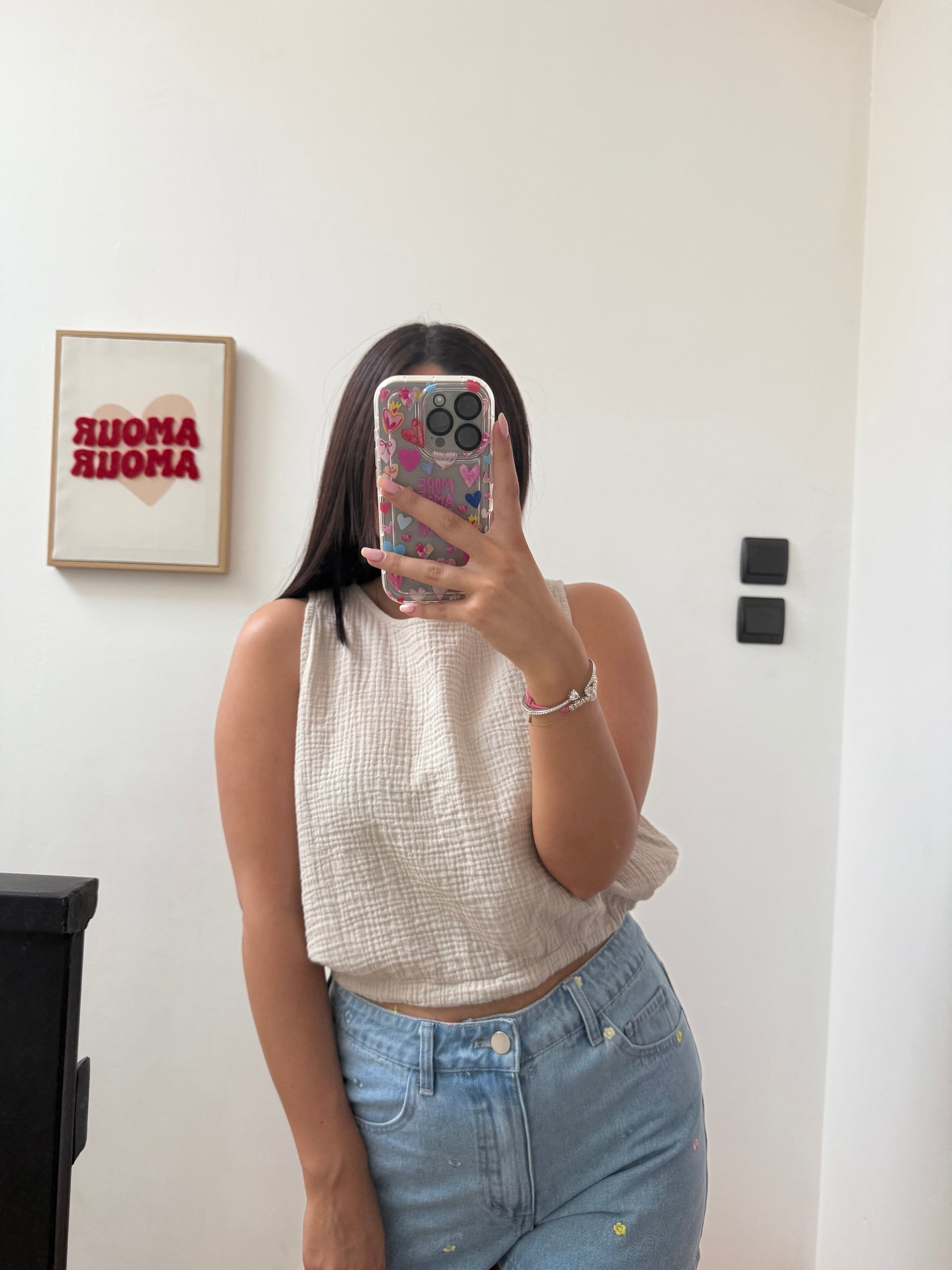 Top dos nu en gaze de coton – Beige & Vert menthe 🌿🤍