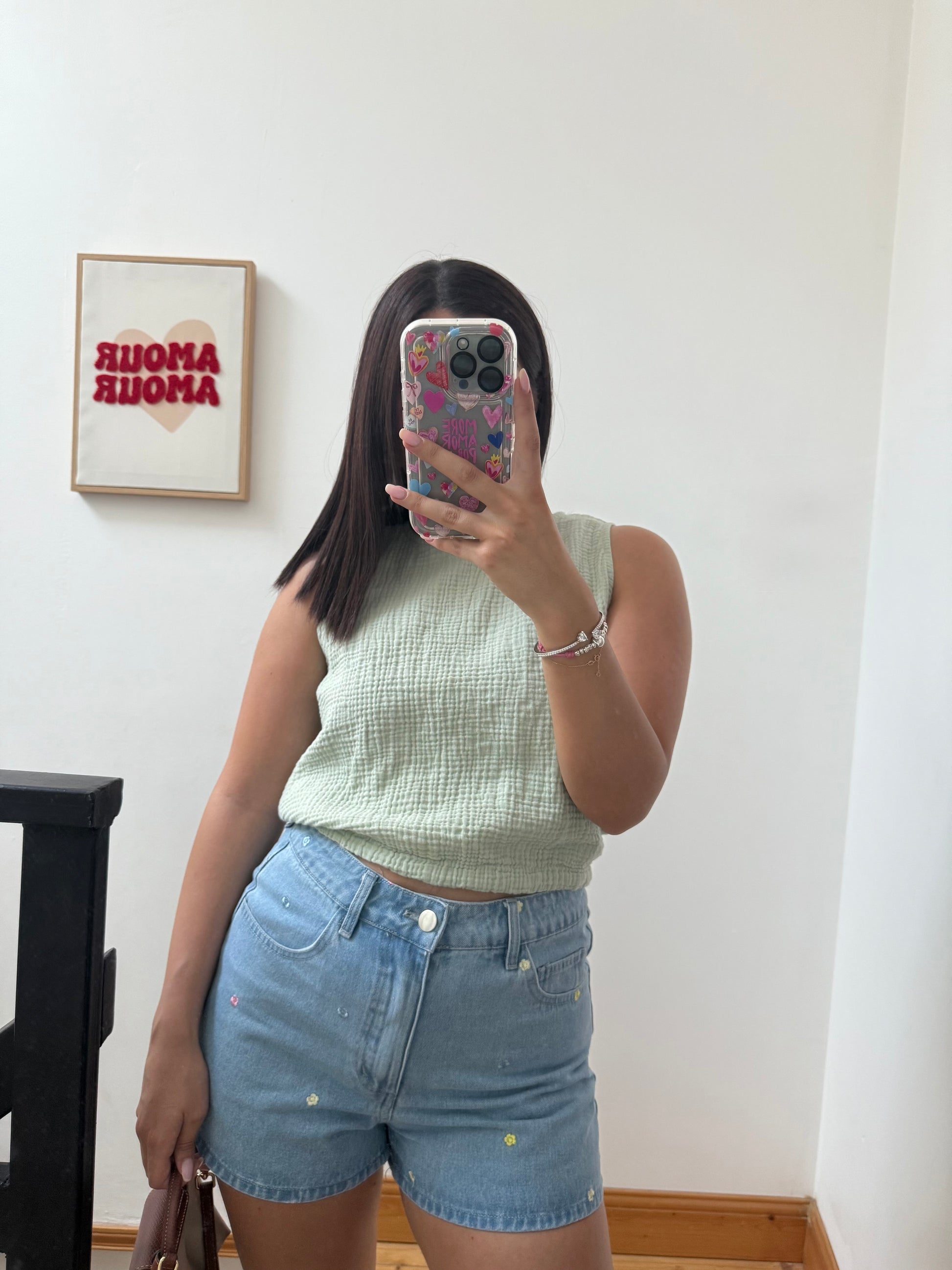 Top dos nu en gaze de coton – Beige & Vert menthe 🌿🤍
