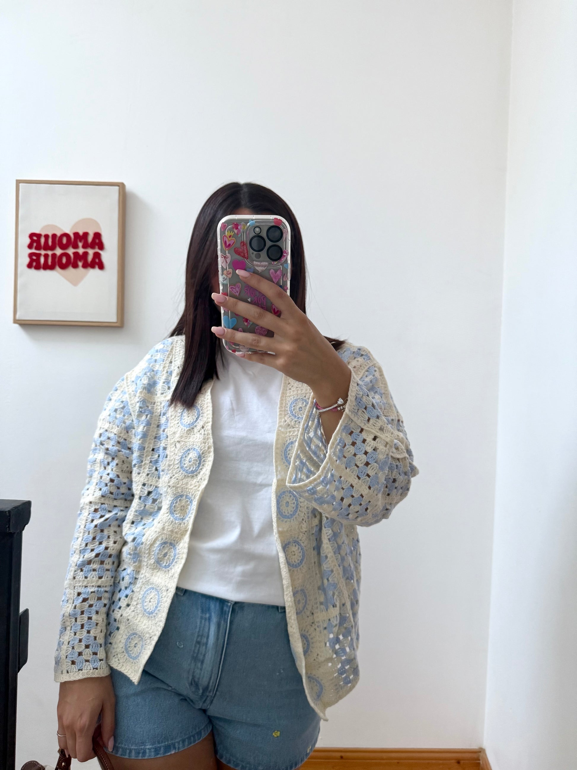 Gilet crochet pastel – Jaune- bleu 💛🩵